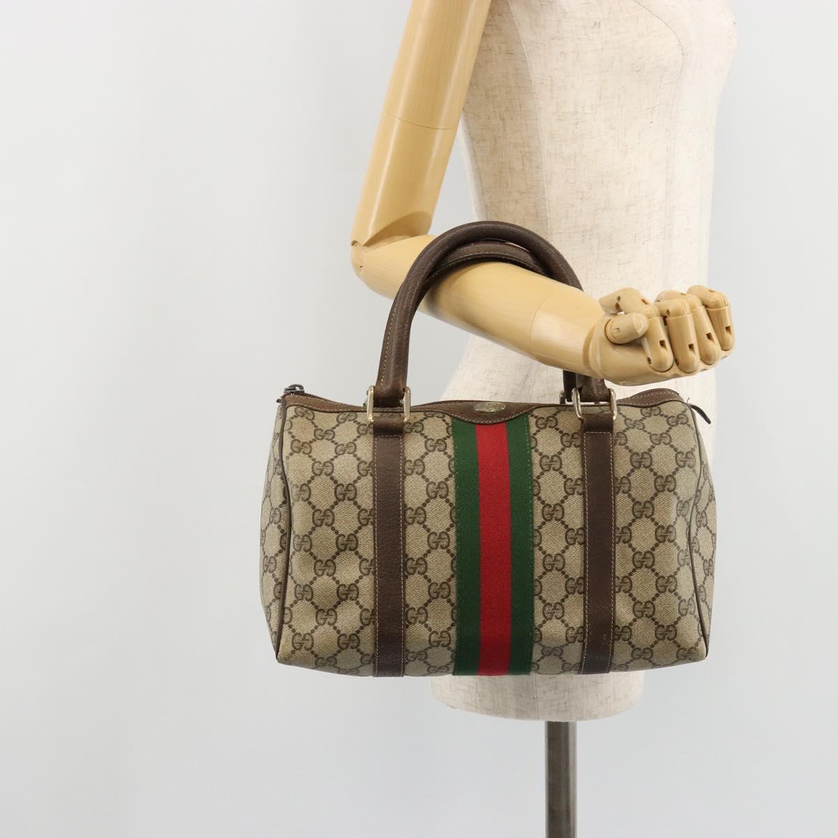 GUCCI GG Supreme Web Sherry Line Boston Bag PVC Beige Gold 010 378 Auth gh2078