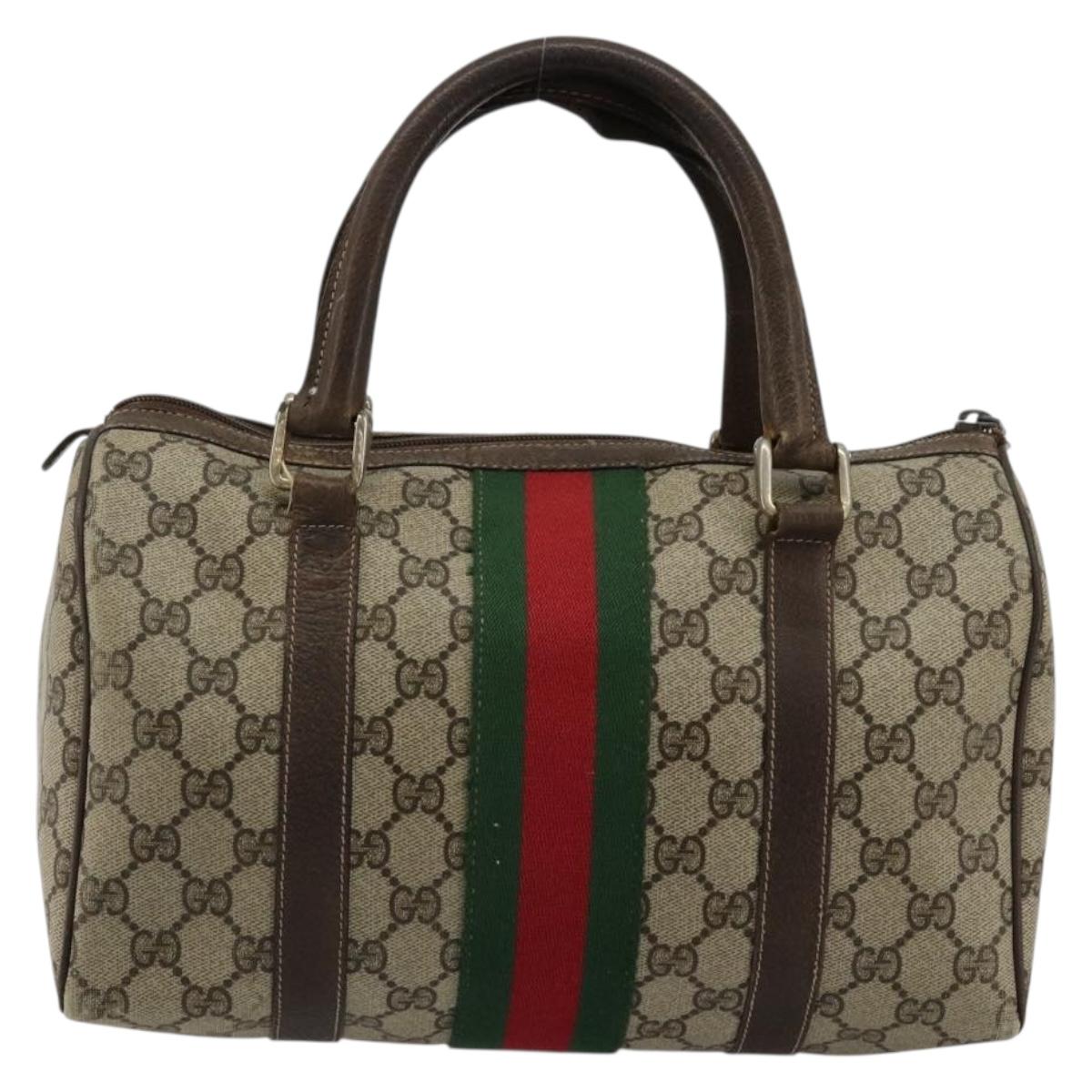 GUCCI GG Supreme Web Sherry Line Boston Bag PVC Beige Gold 010 378 Auth gh2078