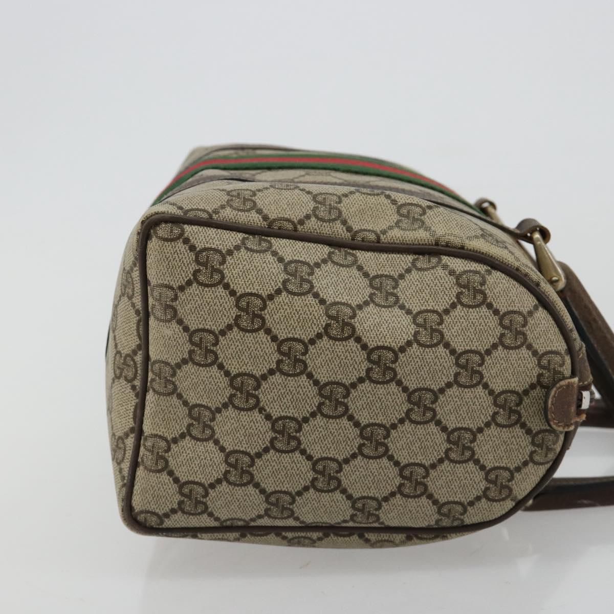 GUCCI GG Supreme Web Sherry Line Boston Bag PVC Beige Gold 010 378 Auth gh2078