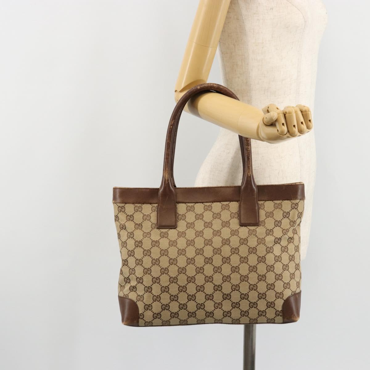 GUCCI GG Canvas Tote Bag Beige Gold 002 1119 Auth gh2080