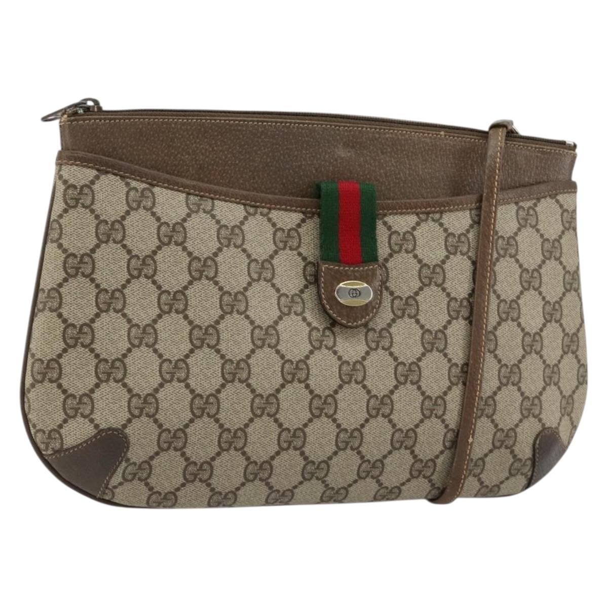 GUCCI GG Supreme Web Sherry Line Bag PVC Beige Gold 904 02 026 Auth gh2081