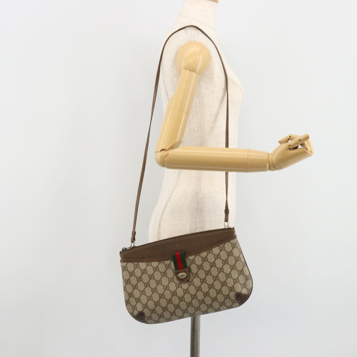 GUCCI GG Supreme Web Sherry Line Bag PVC Beige Gold 904 02 026 Auth gh2081