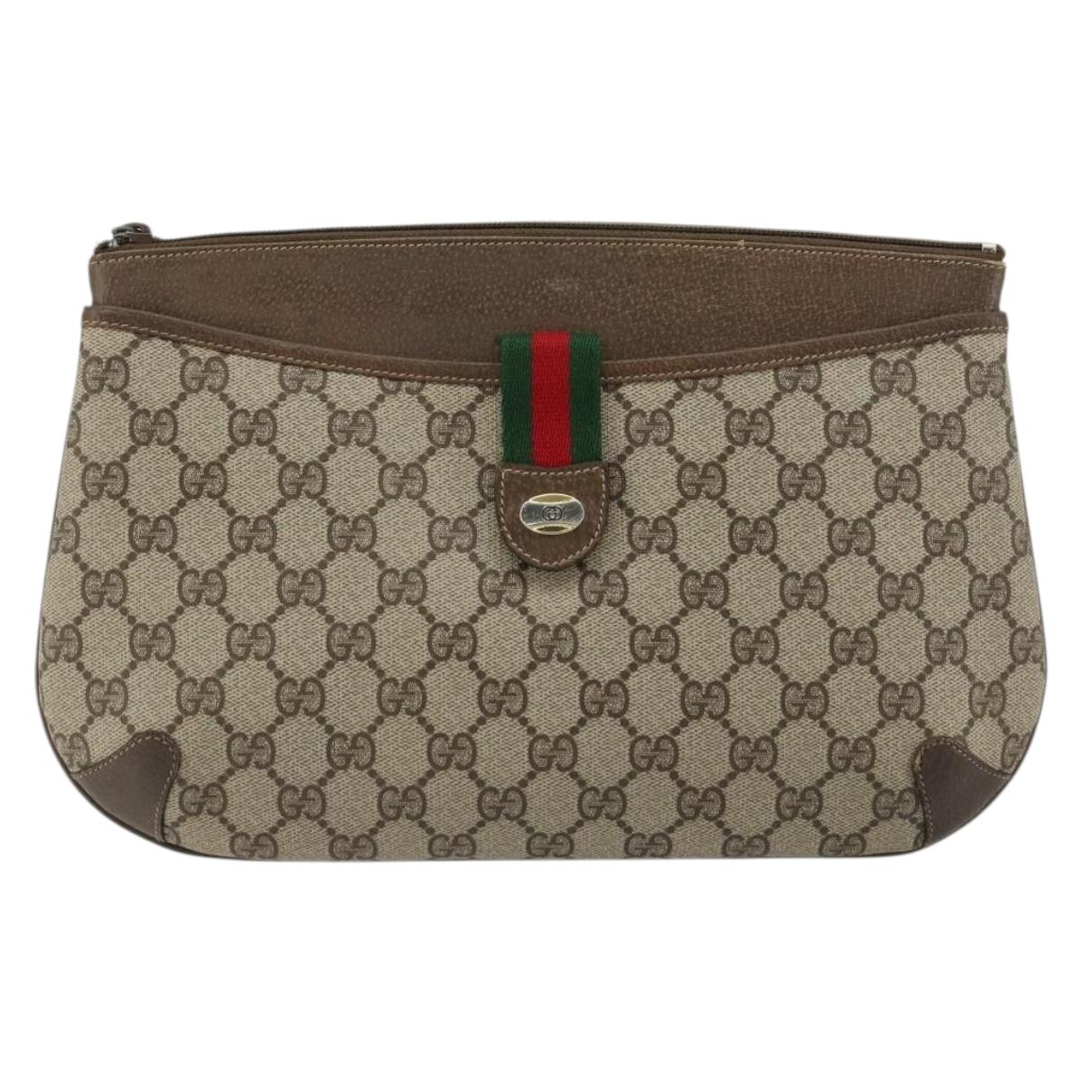 GUCCI GG Supreme Web Sherry Line Bag PVC Beige Gold 904 02 026 Auth gh2081