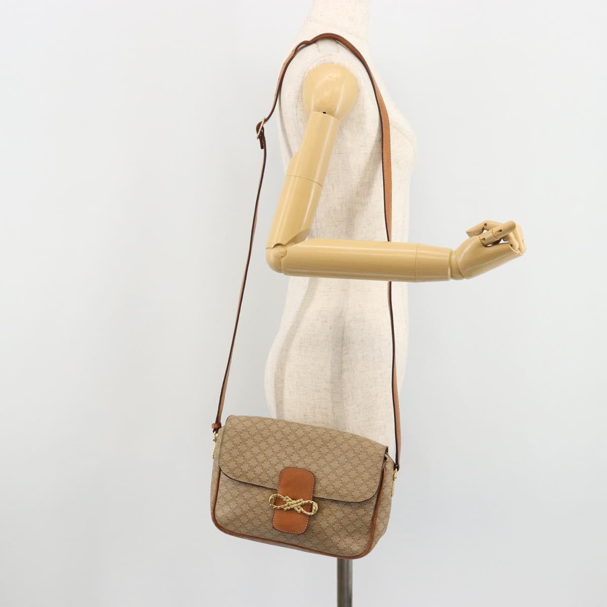 CELINE Macadam Canvas Shoulder Bag PVC Beige Gold Auth gh2082A