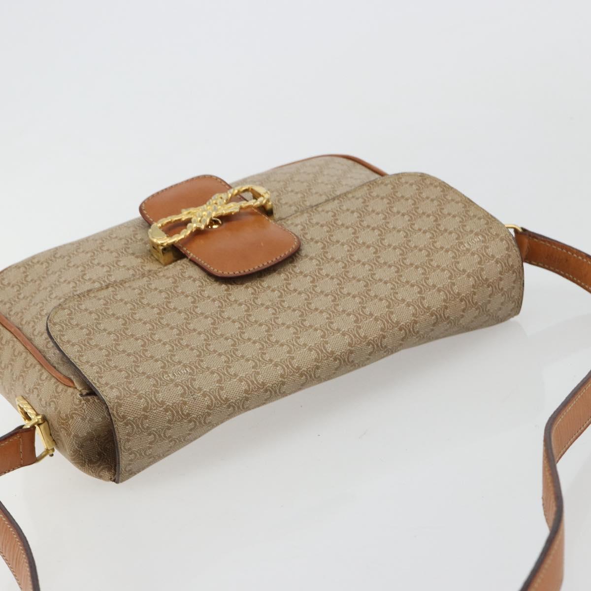 CELINE Macadam Canvas Shoulder Bag PVC Beige Gold Auth gh2082A