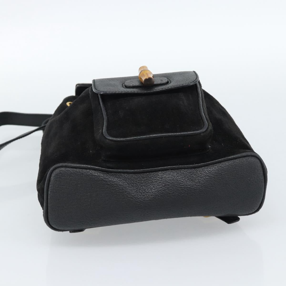 GUCCI Bamboo Backpack Suede Black Gold 003 1956 0030 Auth gh2084A