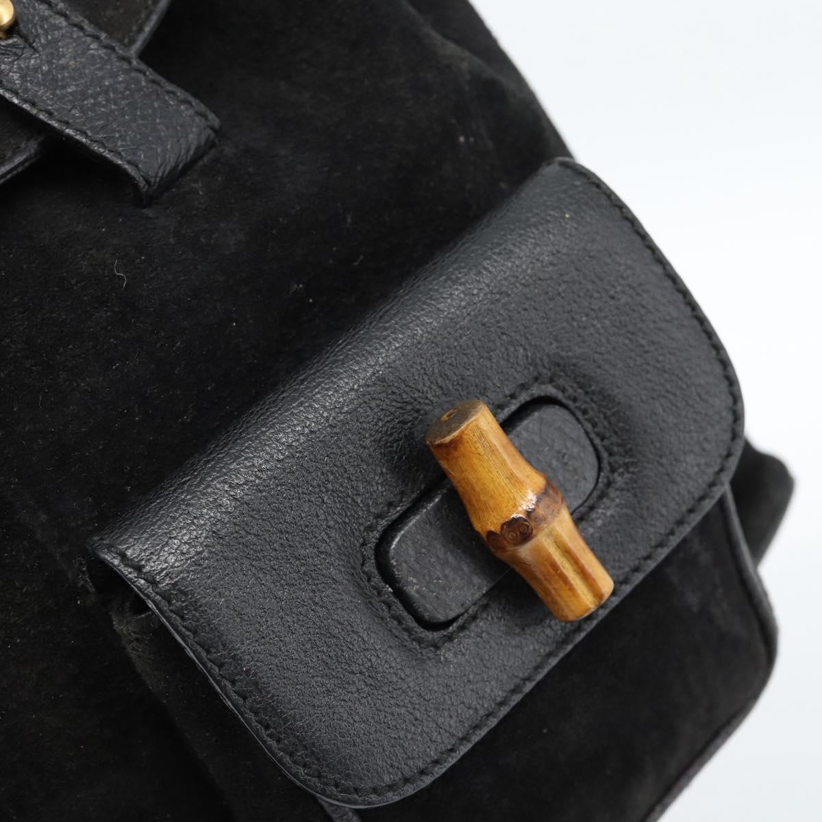 GUCCI Bamboo Backpack Suede Black Gold 003 1956 0030 Auth gh2084A