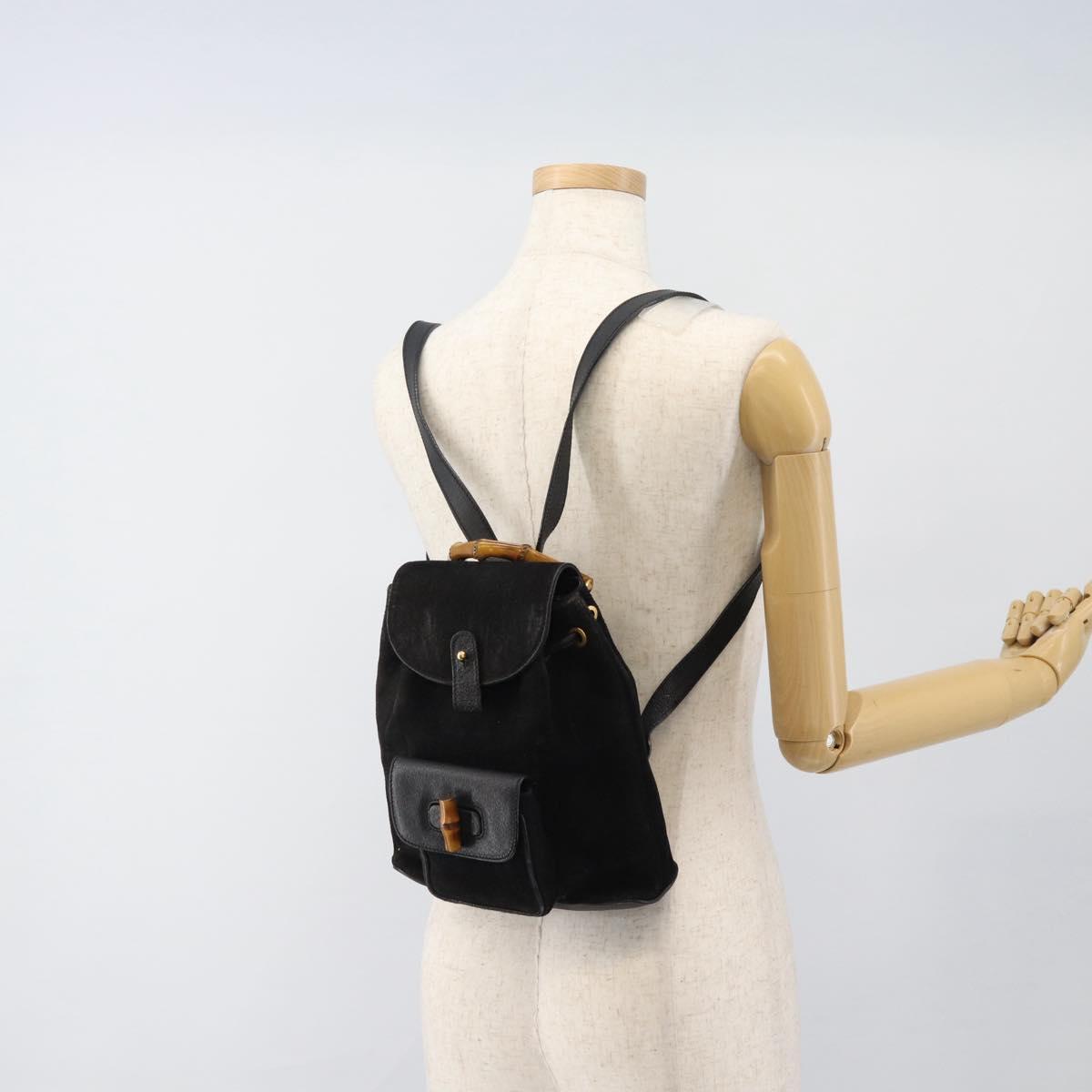 GUCCI Bamboo Backpack Suede Black Gold 003 1956 0030 Auth gh2084A