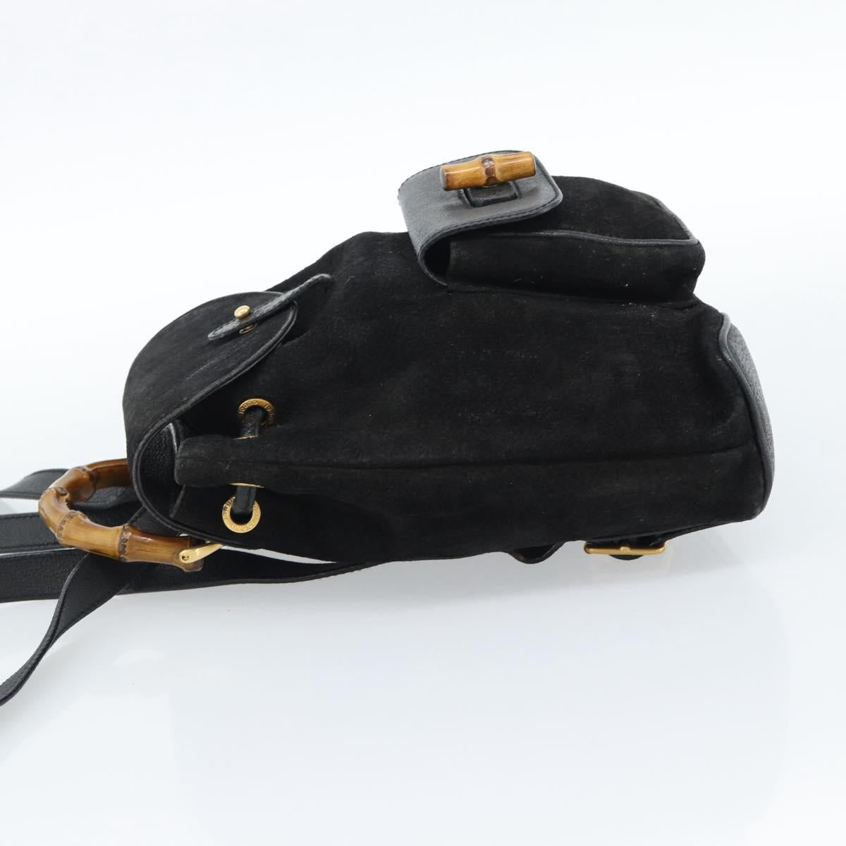 GUCCI Bamboo Backpack Suede Black Gold 003 1956 0030 Auth gh2084A