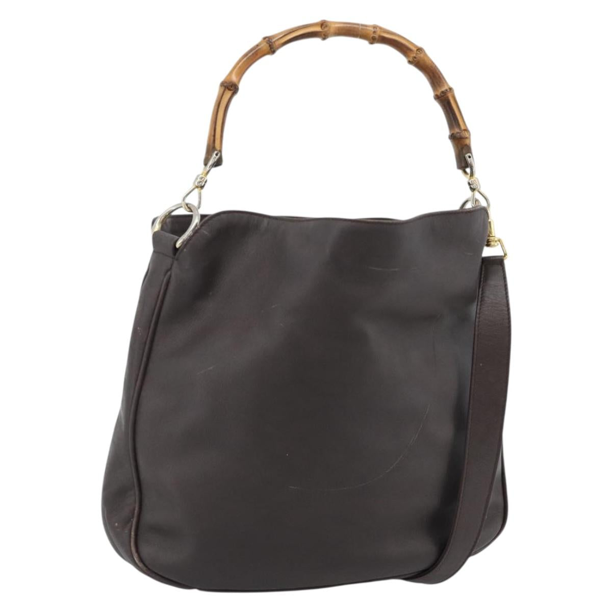 GUCCI Bamboo Shoulder Bag Leather 2way Brown Gold 001 1781 1638 Auth gh2088