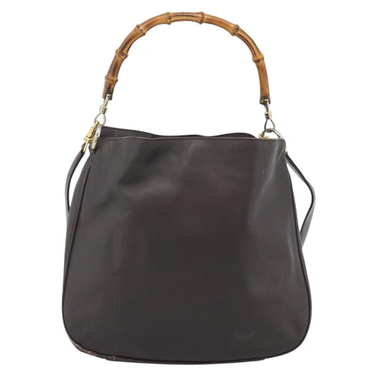 GUCCI Bamboo Shoulder Bag Leather 2way Brown Gold 001 1781 1638 Auth gh2088