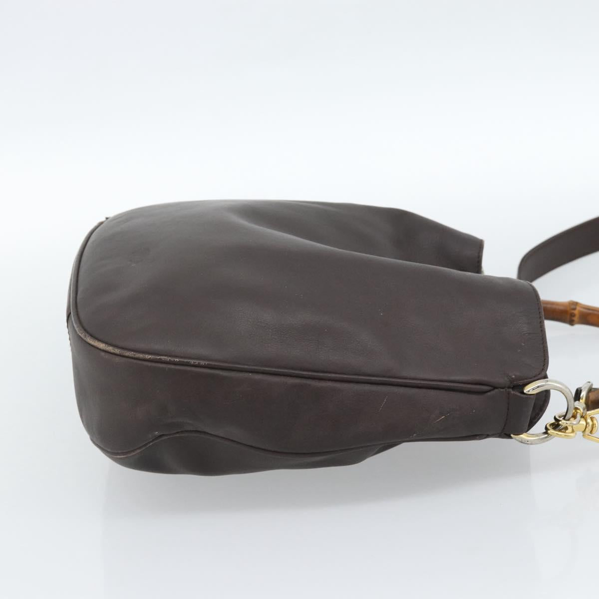 GUCCI Bamboo Shoulder Bag Leather 2way Brown Gold 001 1781 1638 Auth gh2088