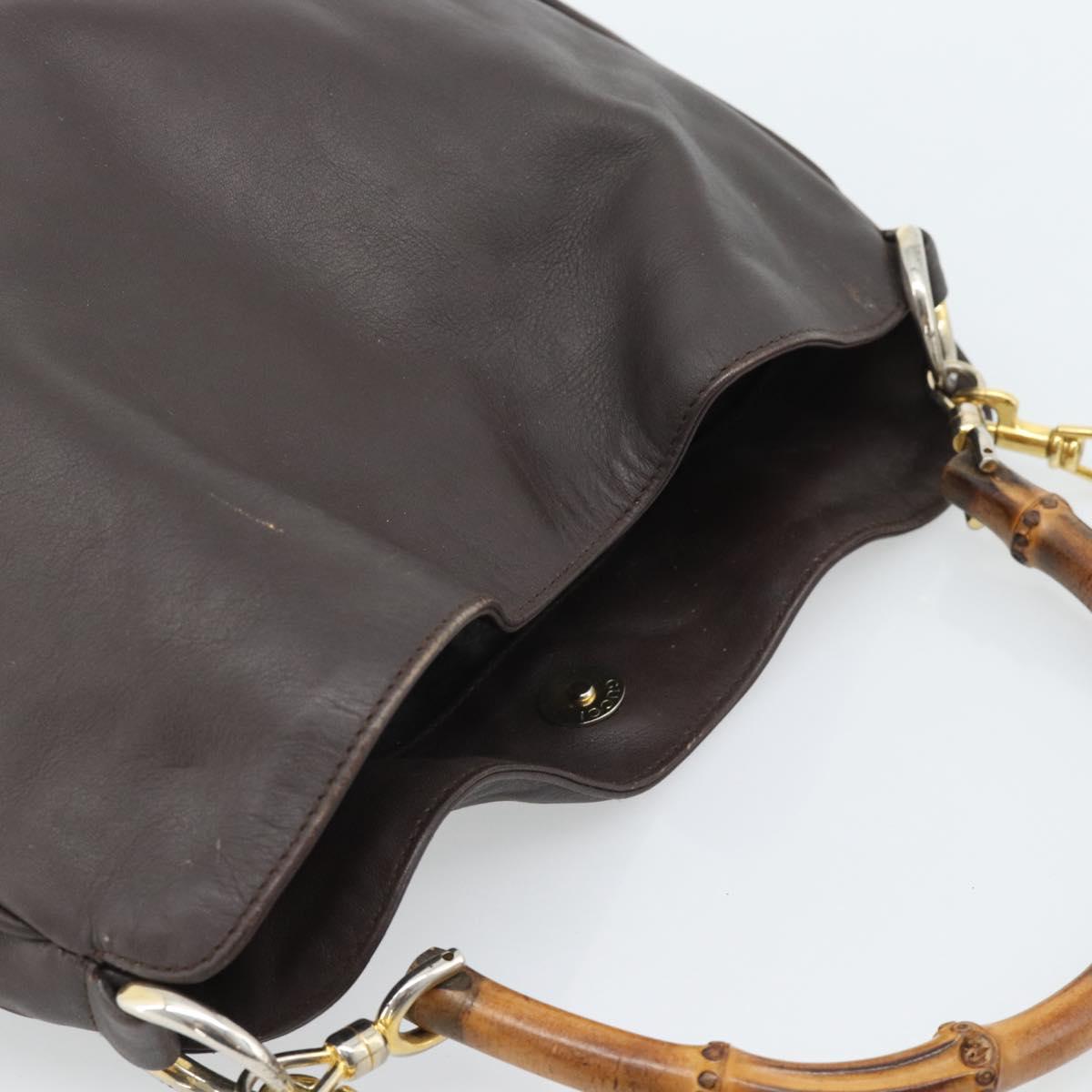 GUCCI Bamboo Shoulder Bag Leather 2way Brown Gold 001 1781 1638 Auth gh2088