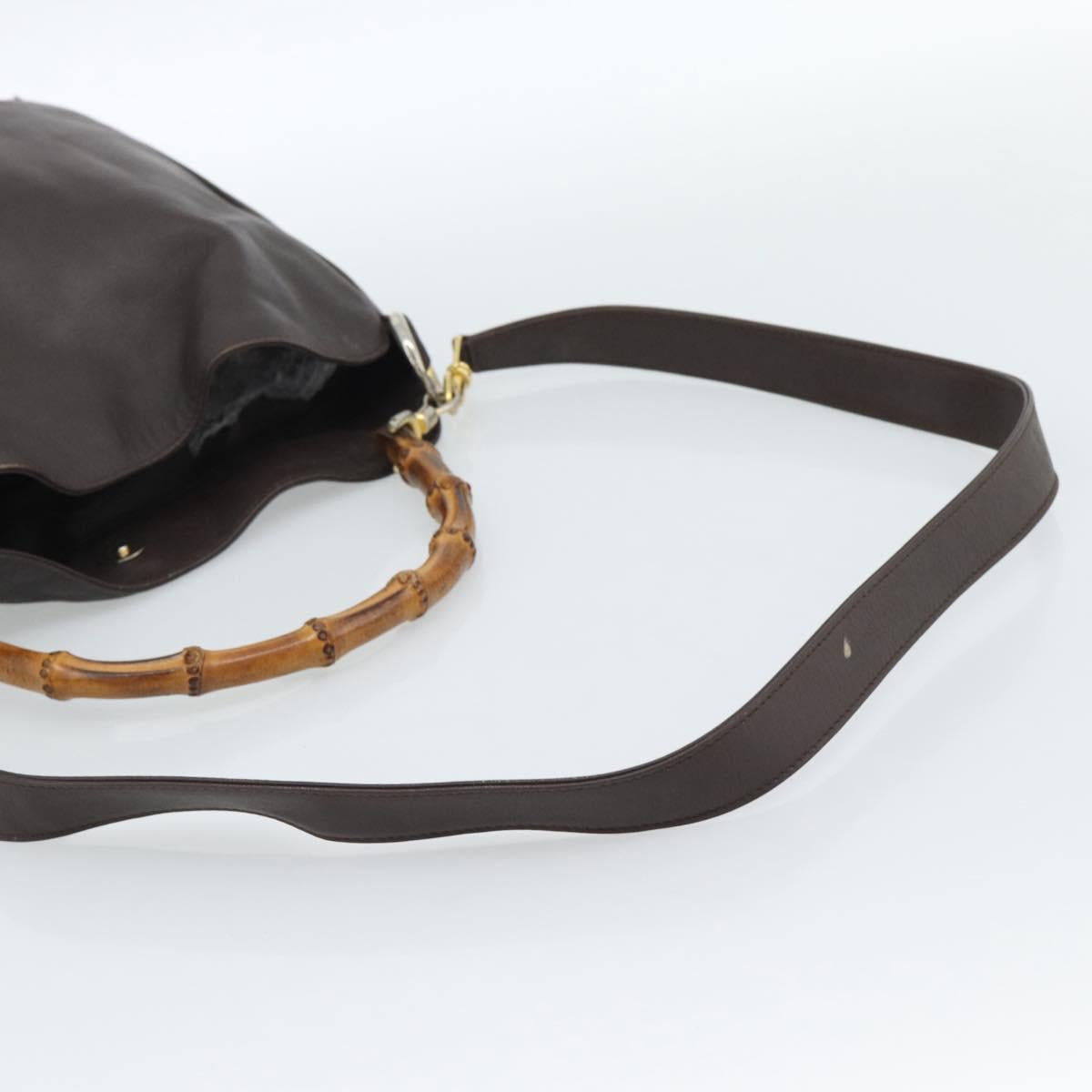 GUCCI Bamboo Shoulder Bag Leather 2way Brown Gold 001 1781 1638 Auth gh2088
