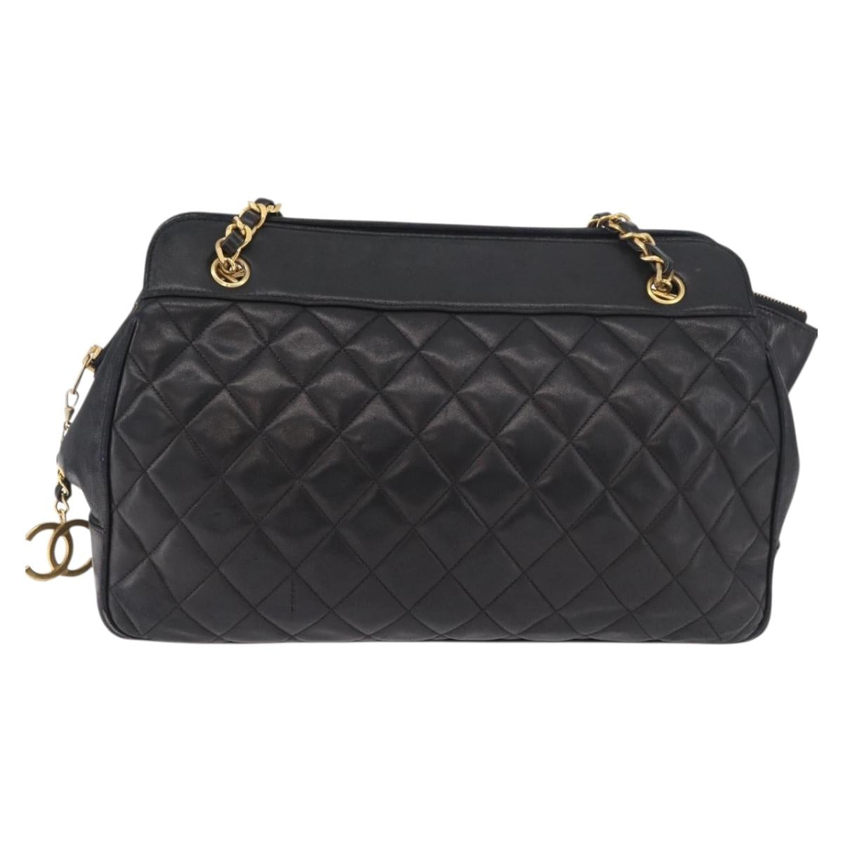 CHANEL Matelasse Chain Shoulder Bag Lamb Skin Black Gold CC Auth gh2091