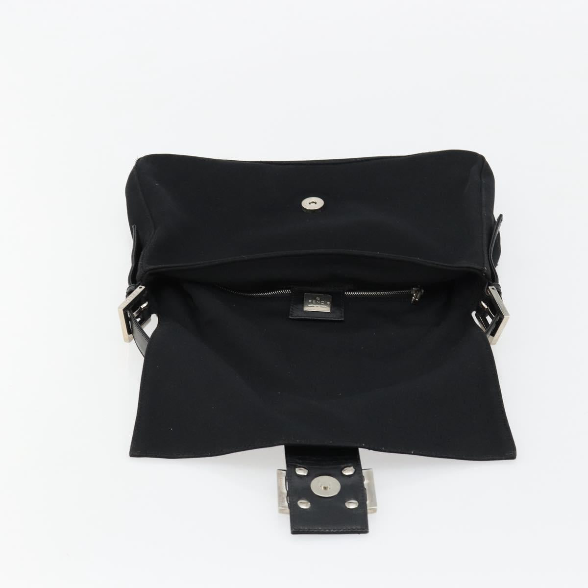 FENDI Mamma Baguette Shoulder Bag Cotton Jersey Black Silver Auth gh2097