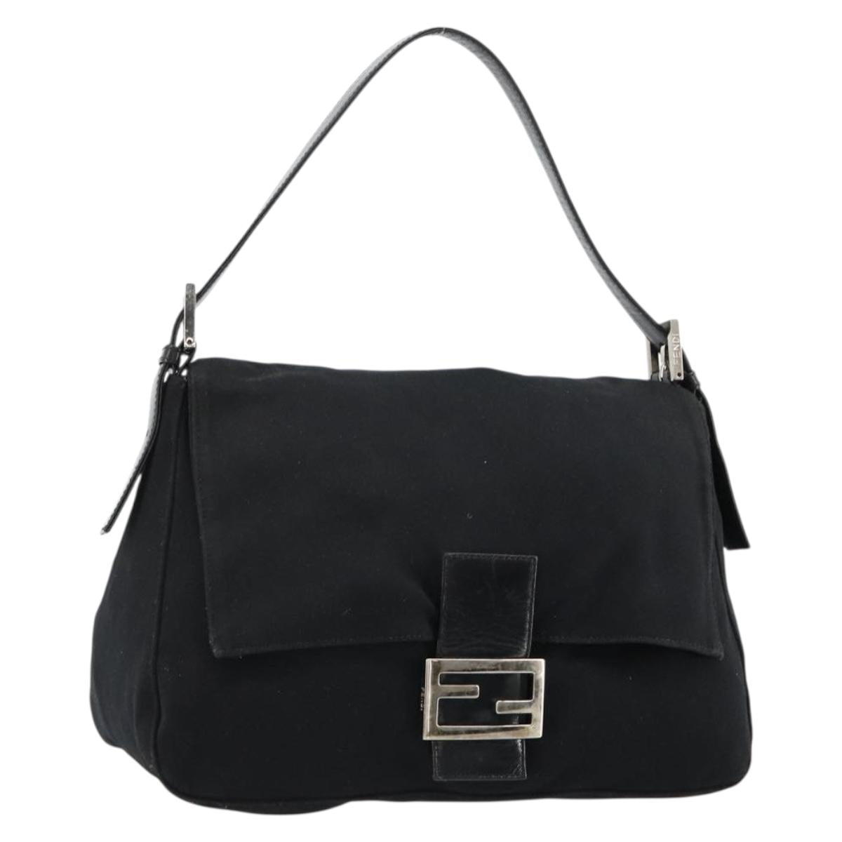 FENDI Mamma Baguette Shoulder Bag Cotton Jersey Black Silver Auth gh2097