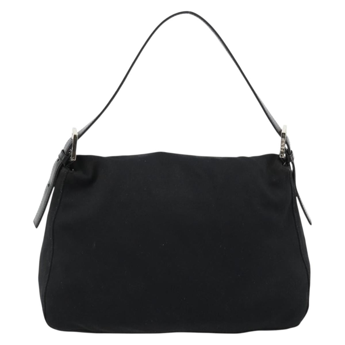 FENDI Mamma Baguette Shoulder Bag Cotton Jersey Black Silver Auth gh2097