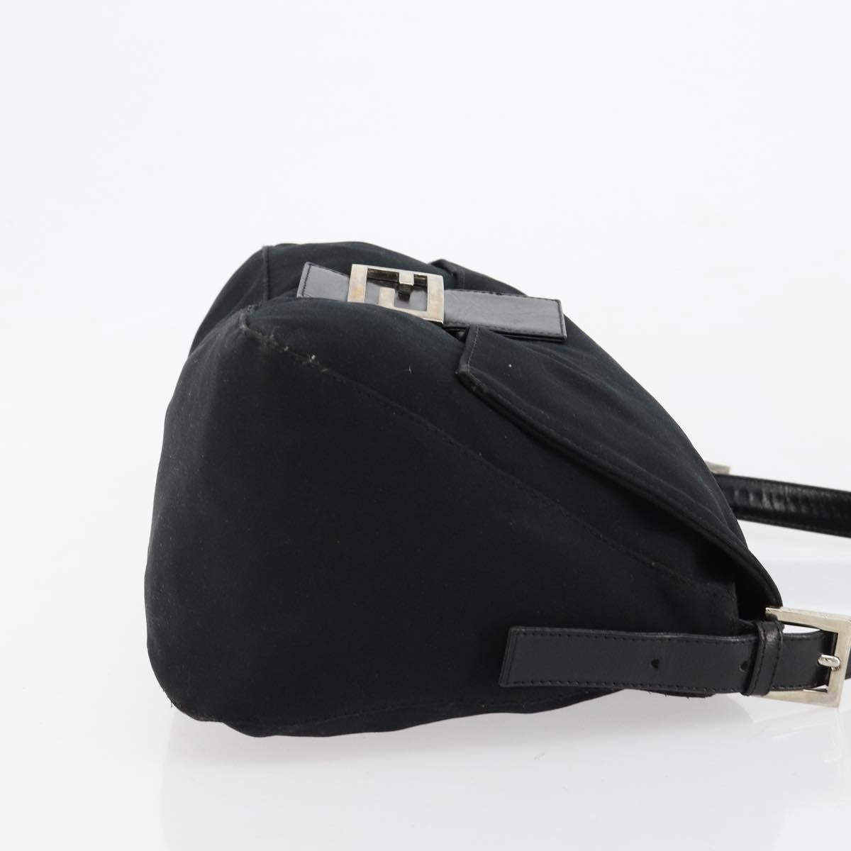FENDI Mamma Baguette Shoulder Bag Cotton Jersey Black Silver Auth gh2097