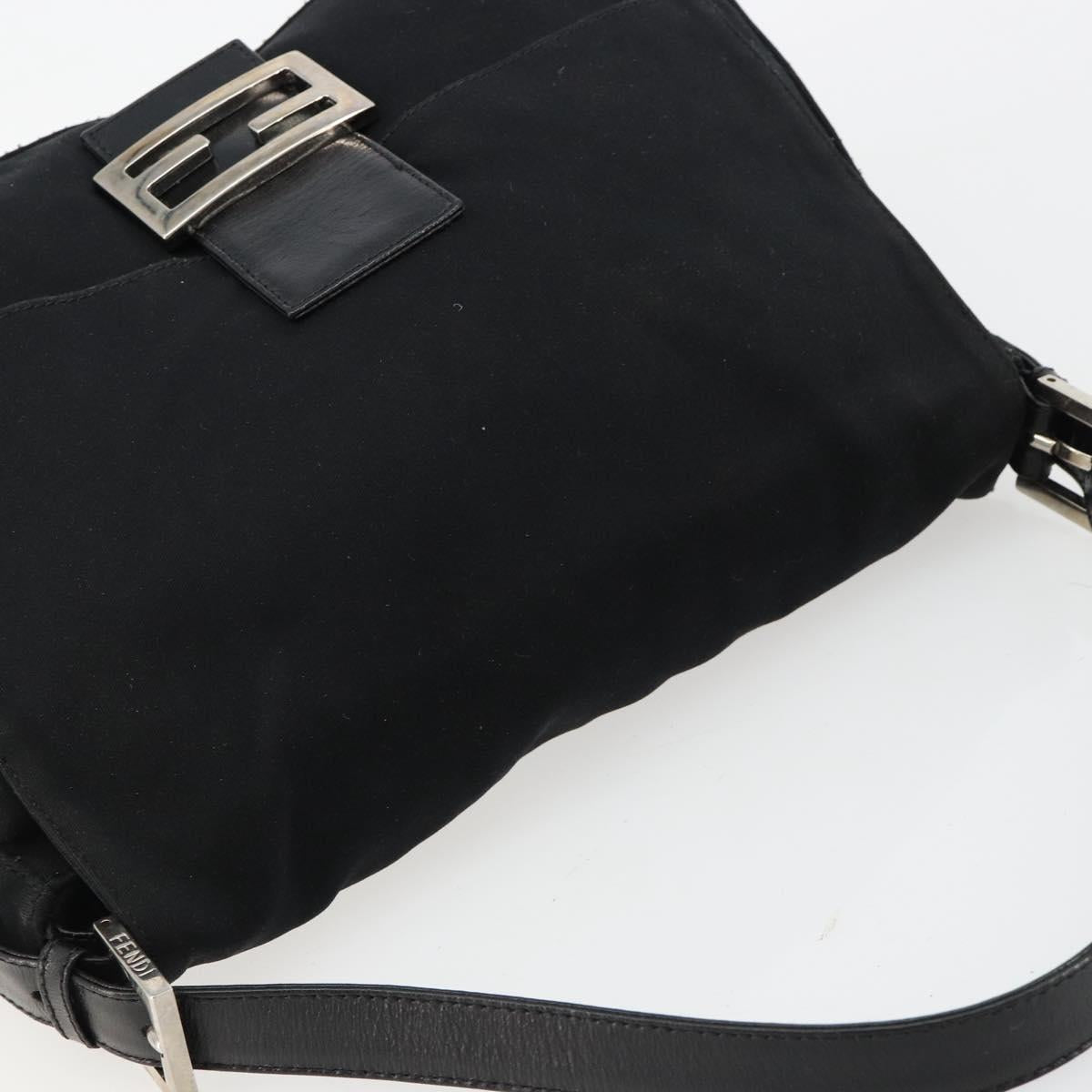 FENDI Mamma Baguette Shoulder Bag Cotton Jersey Black Silver Auth gh2097