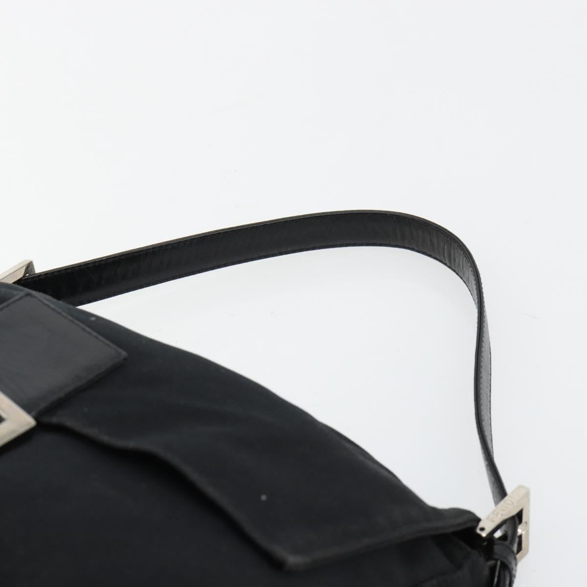FENDI Mamma Baguette Shoulder Bag Cotton Jersey Black Silver Auth gh2097