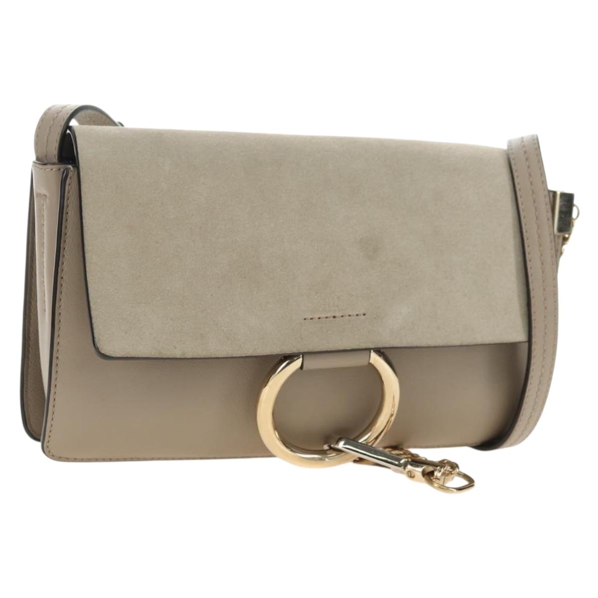 Chloe Fay Shoulder Bag Suede Beige Gold Auth gh2099