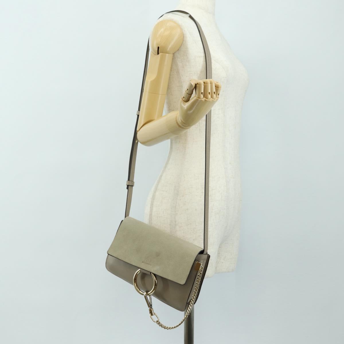 Chloe Fay Shoulder Bag Suede Beige Gold Auth gh2099