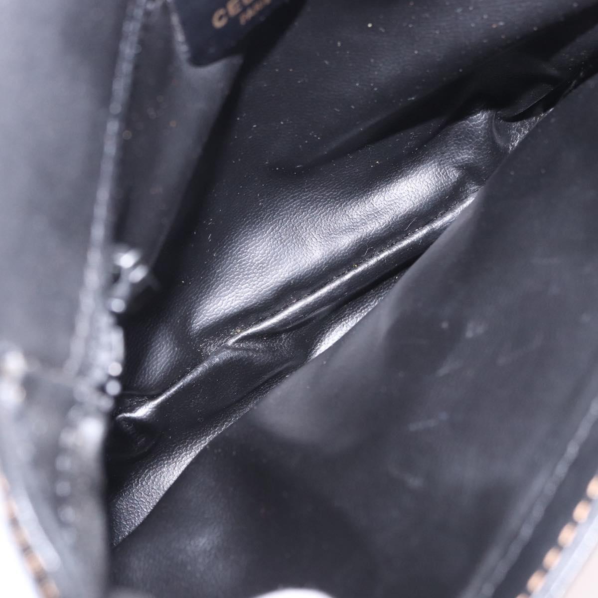 CELINE Shoulder Bag Leather Black Gold Auth gh2104