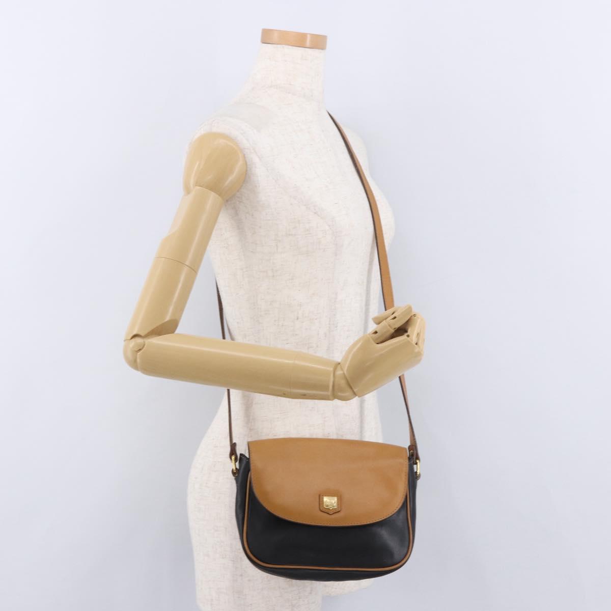 CELINE Shoulder Bag Leather Black Gold Auth gh2104