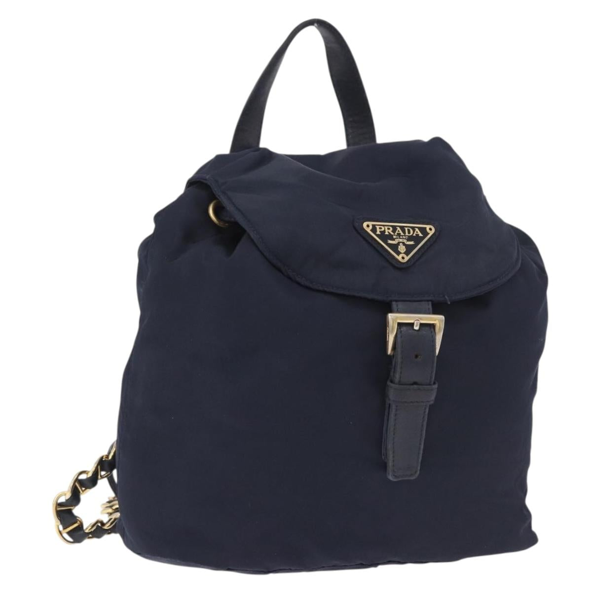 PRADA Backpack Nylon Navy Gold Auth gh2105