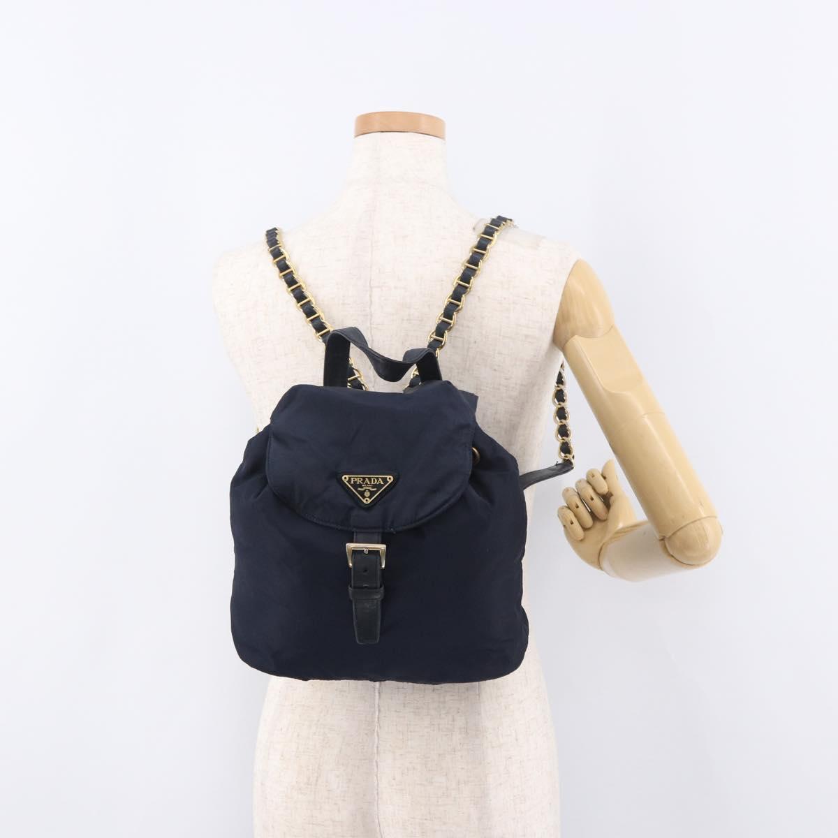 PRADA Backpack Nylon Navy Gold Auth gh2105