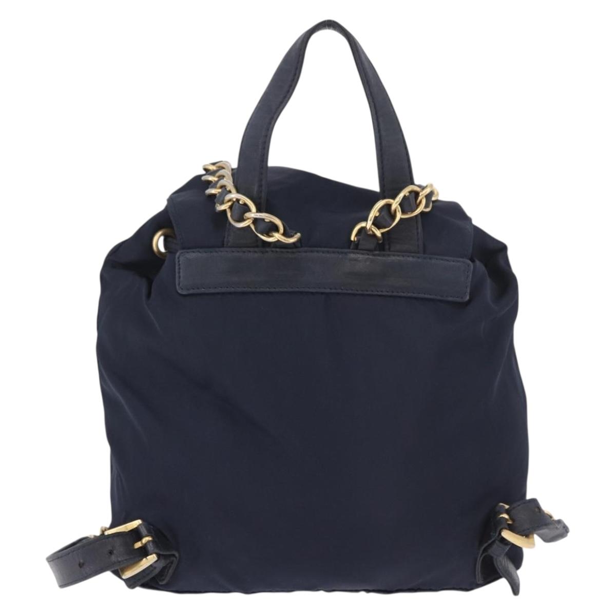 PRADA Backpack Nylon Navy Gold Auth gh2105