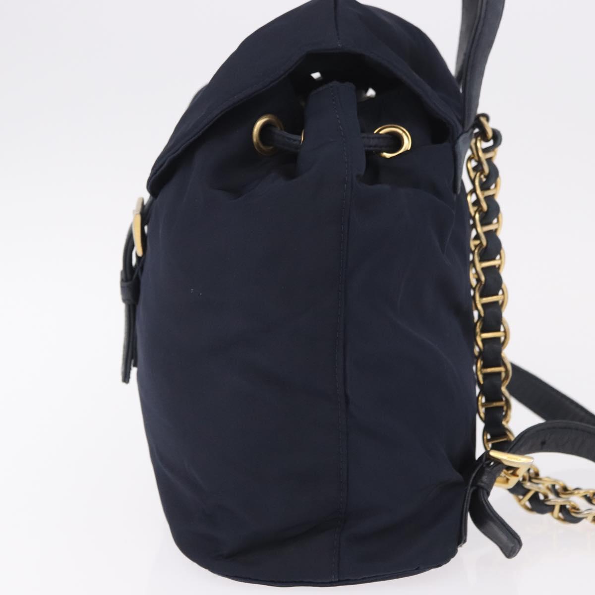PRADA Backpack Nylon Navy Gold Auth gh2105