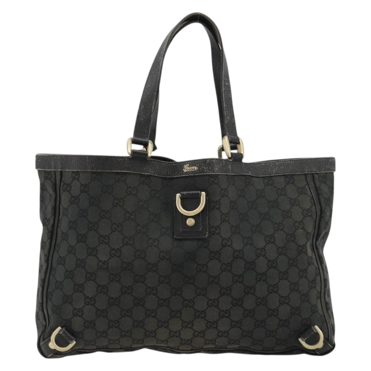 GUCCI GG Canvas Abbey Hand Bag Black Gold 141472 Auth gh2106