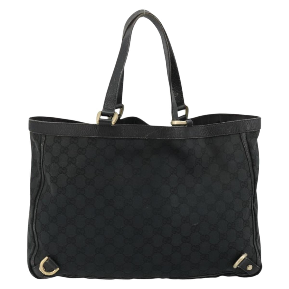 GUCCI GG Canvas Abbey Hand Bag Black Gold 141472 Auth gh2106