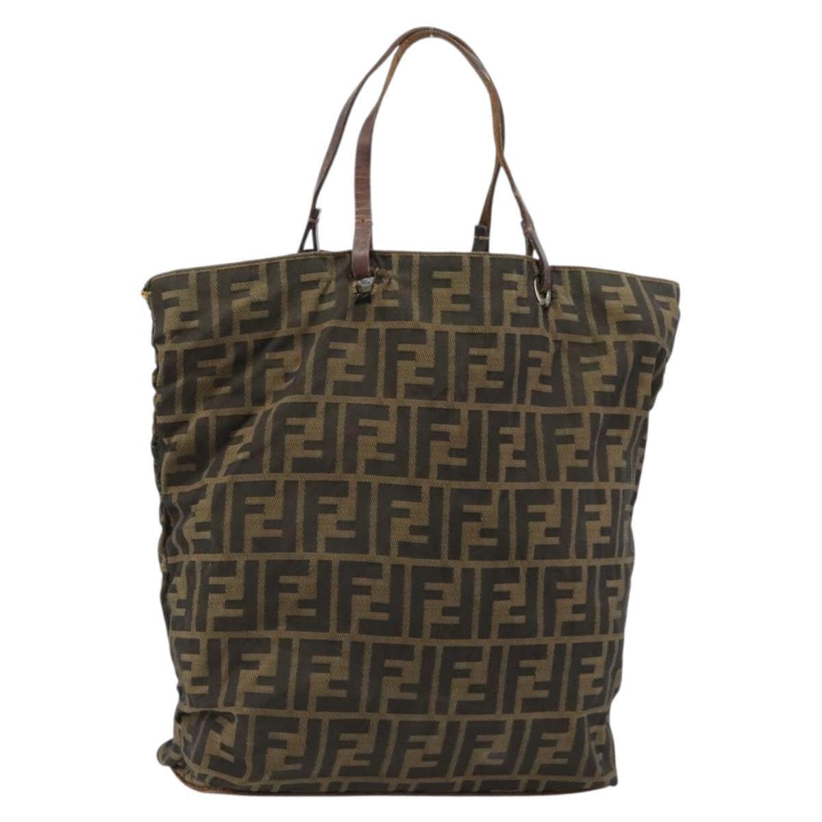 FENDI Zucca Canvas Hand Bag Black Brown Auth gh2107