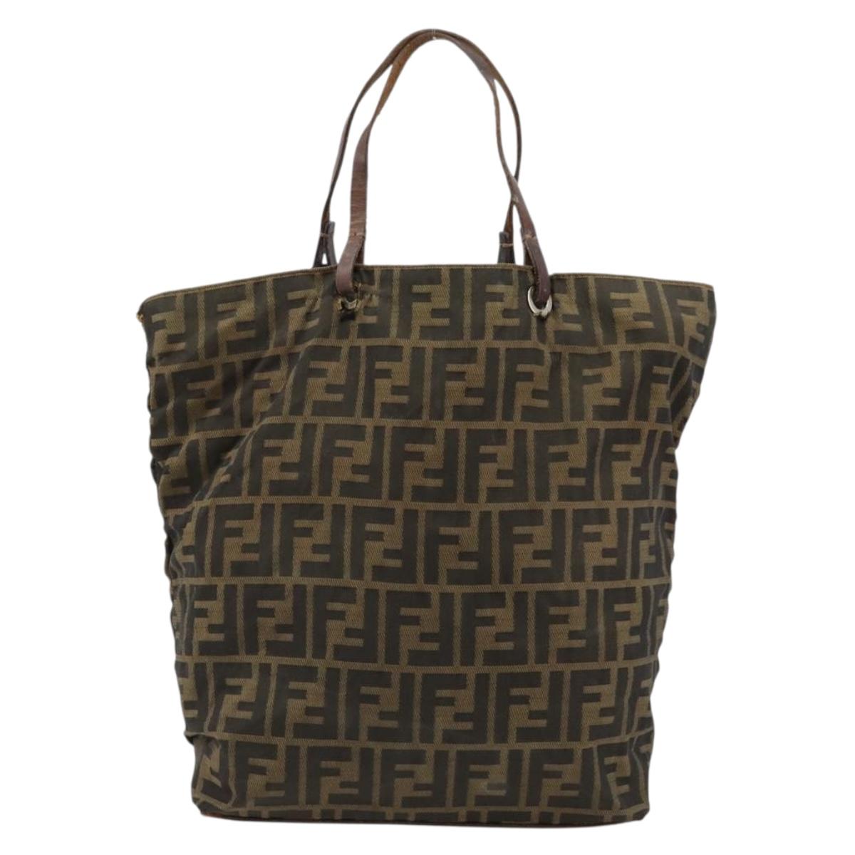 FENDI Zucca Canvas Hand Bag Black Brown Auth gh2107