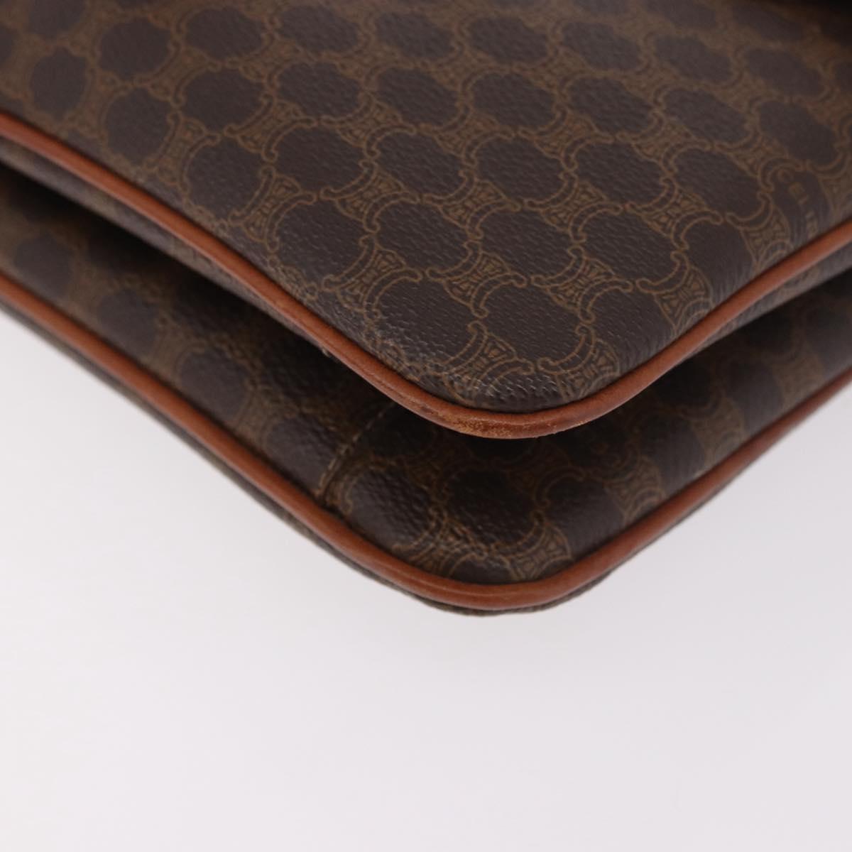 CELINE Macadam Canvas Chain Shoulder Bag PVC Leather Brown Gold Auth gh2108