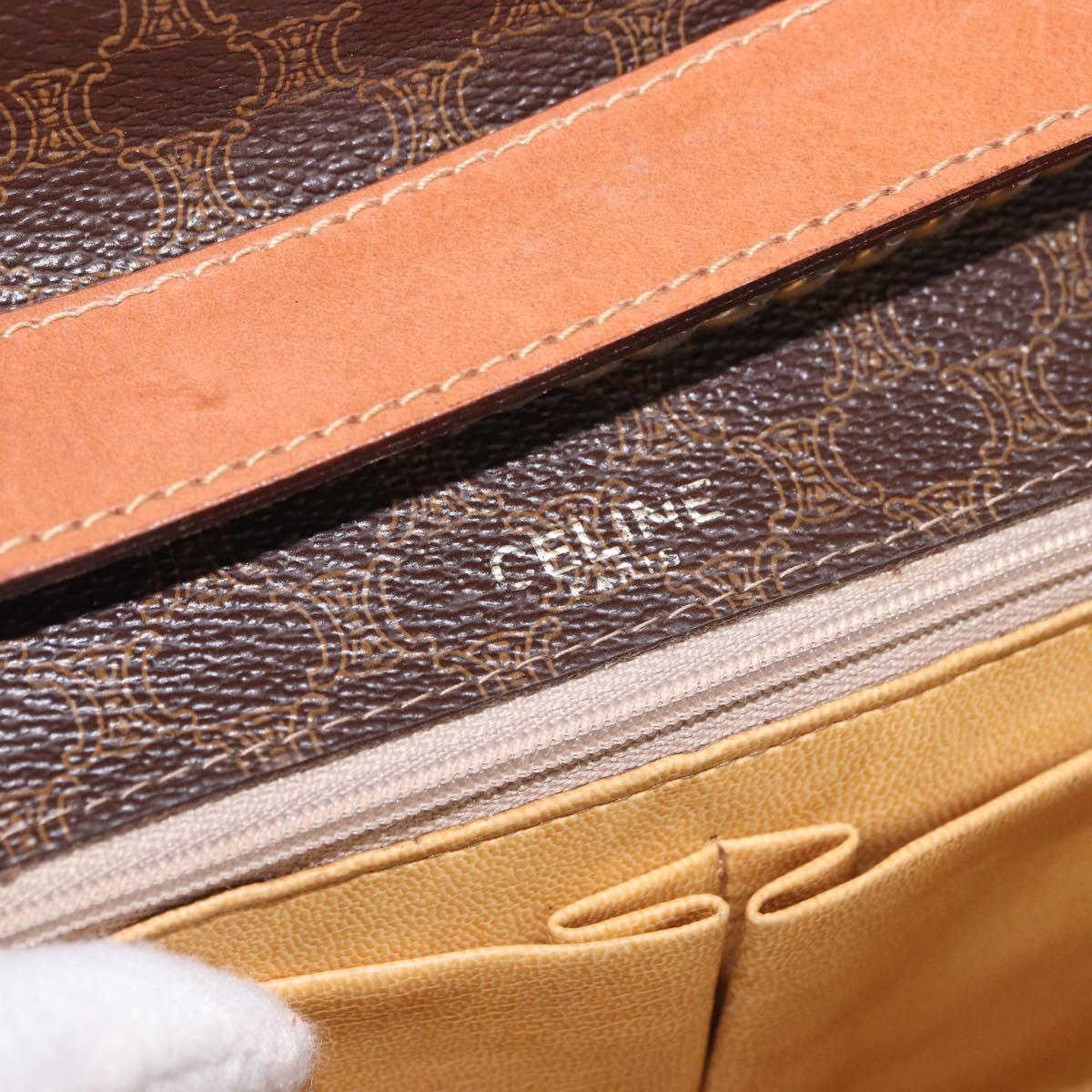 CELINE Macadam Canvas Chain Shoulder Bag PVC Leather Brown Gold Auth gh2108