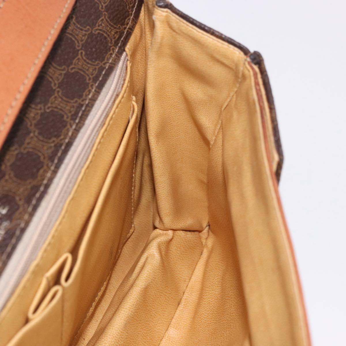 CELINE Macadam Canvas Chain Shoulder Bag PVC Leather Brown Gold Auth gh2108