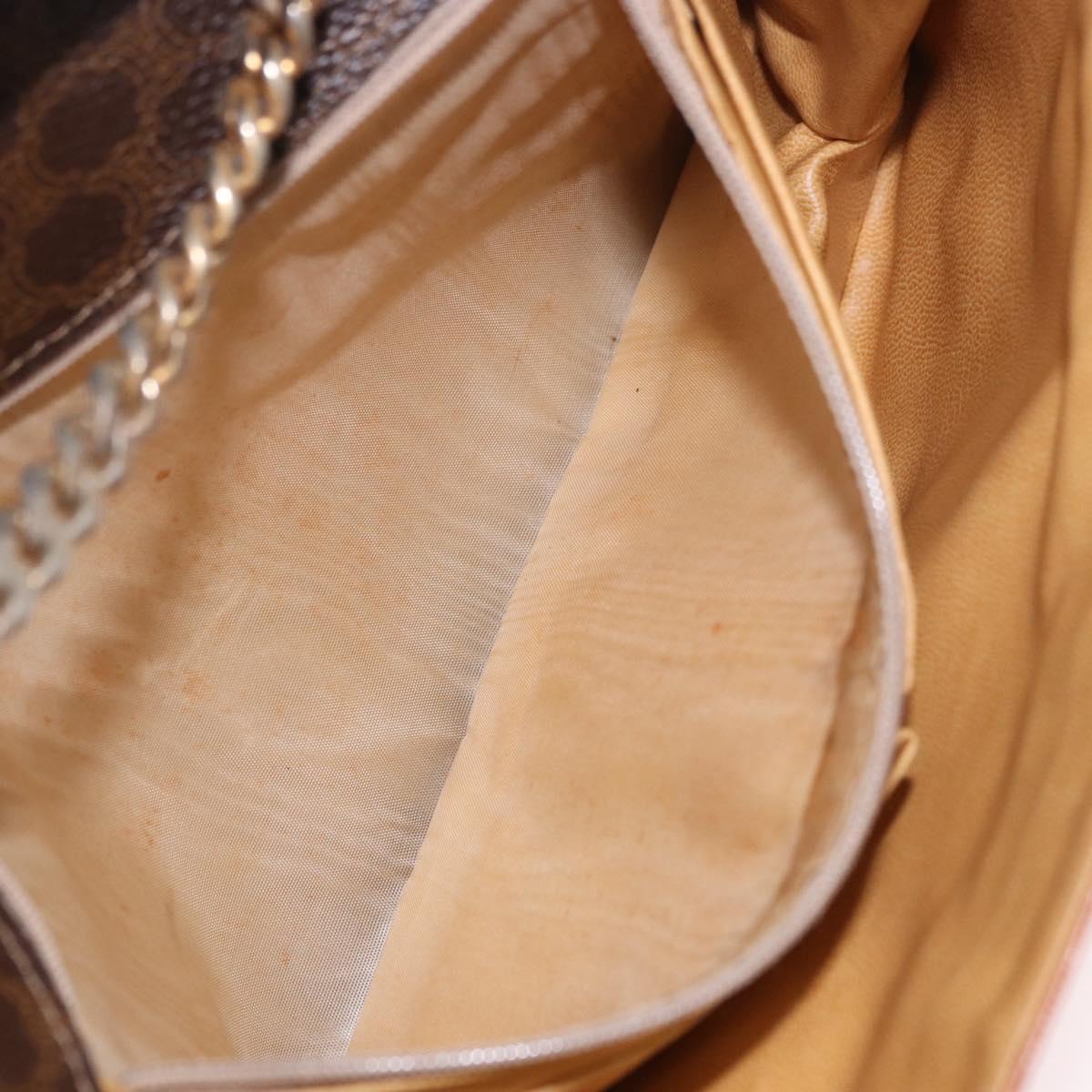 CELINE Macadam Canvas Chain Shoulder Bag PVC Leather Brown Gold Auth gh2108