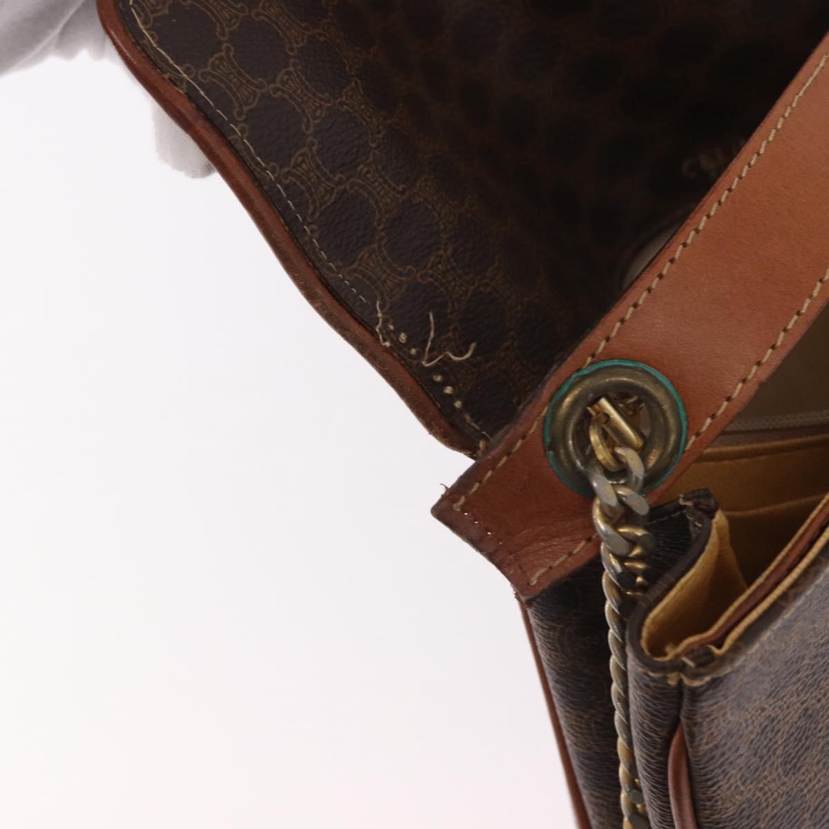 CELINE Macadam Canvas Chain Shoulder Bag PVC Leather Brown Gold Auth gh2108