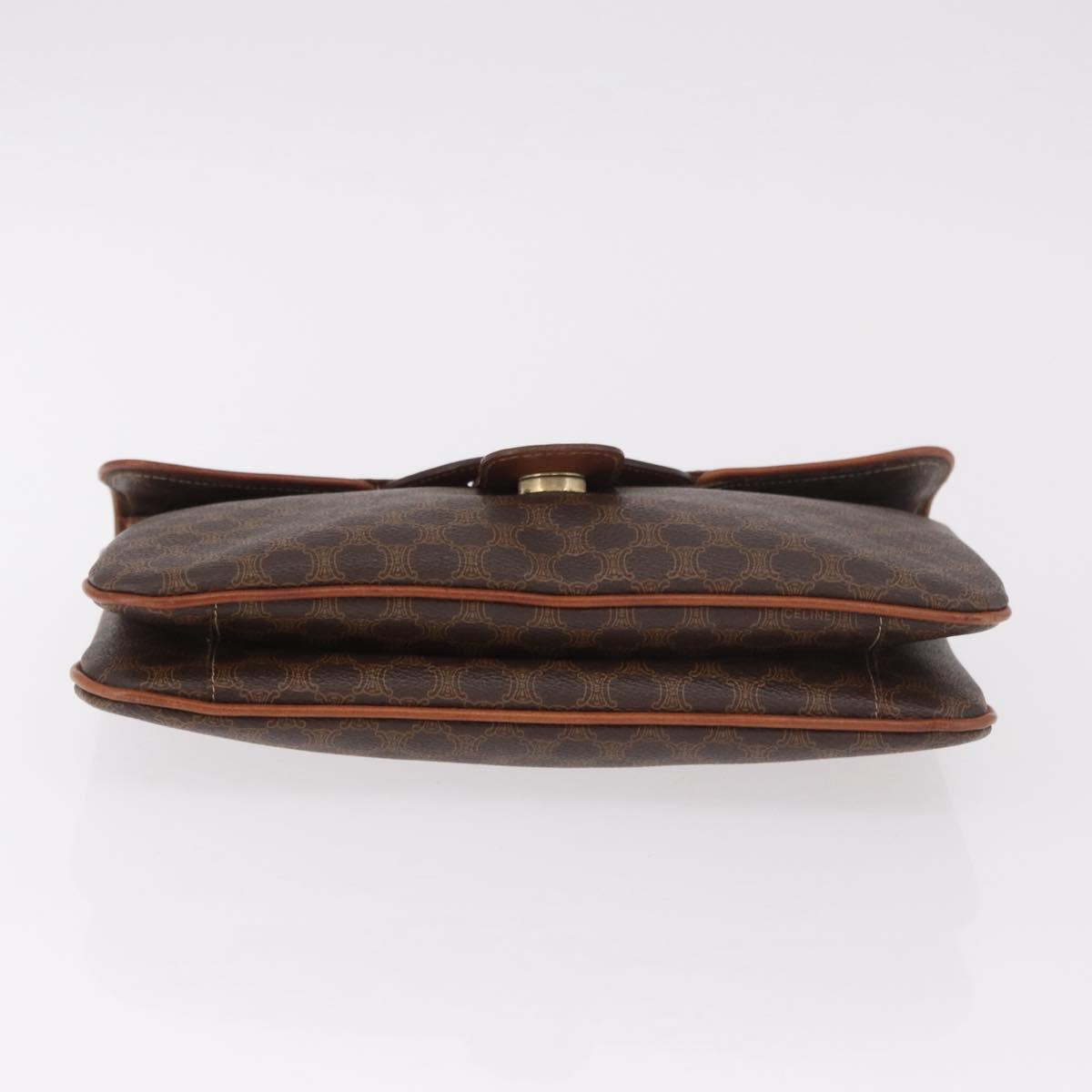 CELINE Macadam Canvas Chain Shoulder Bag PVC Leather Brown Gold Auth gh2108
