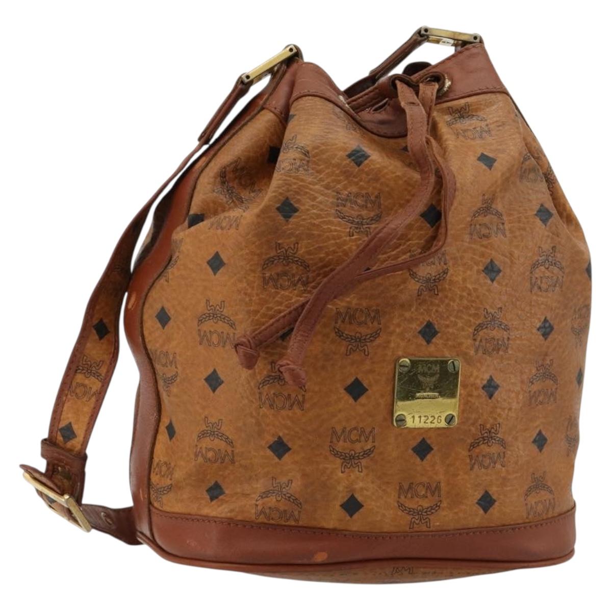 MCM Vicetos Logogram Shoulder Bag PVC Leather Brown Gold Auth gh2110