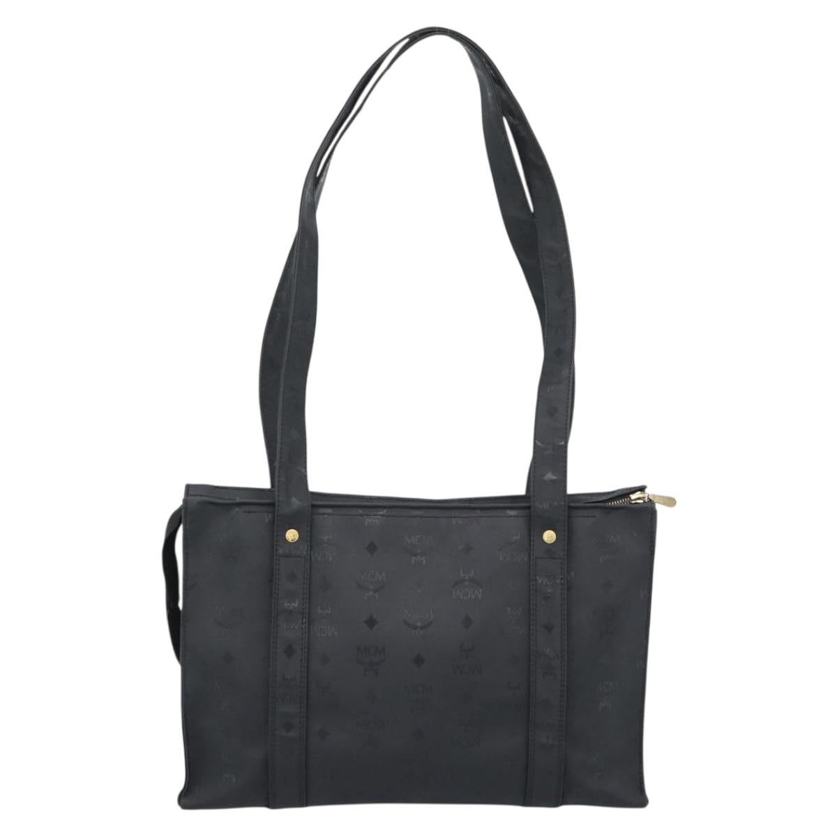 MCM Logogram Vicetos Tote Bag PVC Black Gold Auth gh2111