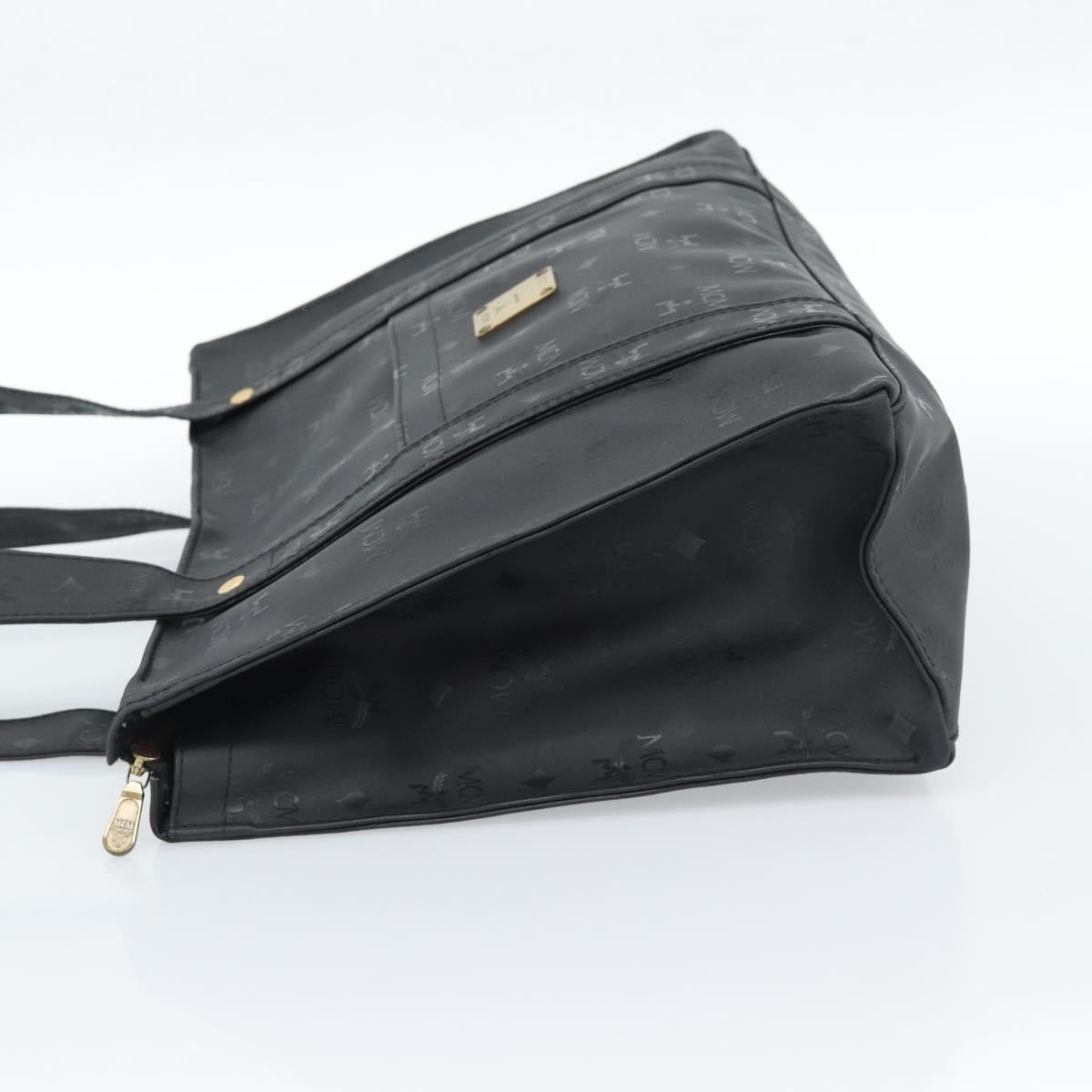 MCM Logogram Vicetos Tote Bag PVC Black Gold Auth gh2111