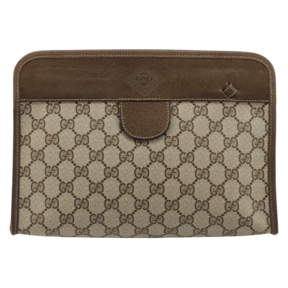 GUCCI GG Supreme Clutch Bag PVC Beige Gold 67 039 5465 Auth gh2123