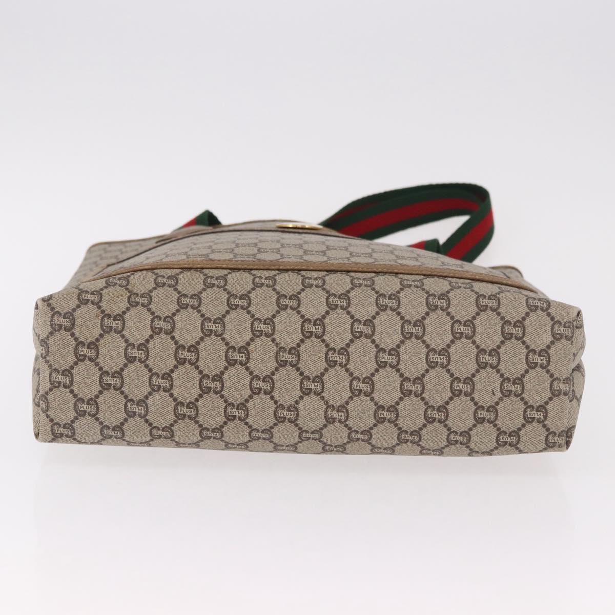 GUCCI GUCCI Plus Supreme Web Sherry Line Tote Bag PVC Beige Gold Auth gh2126