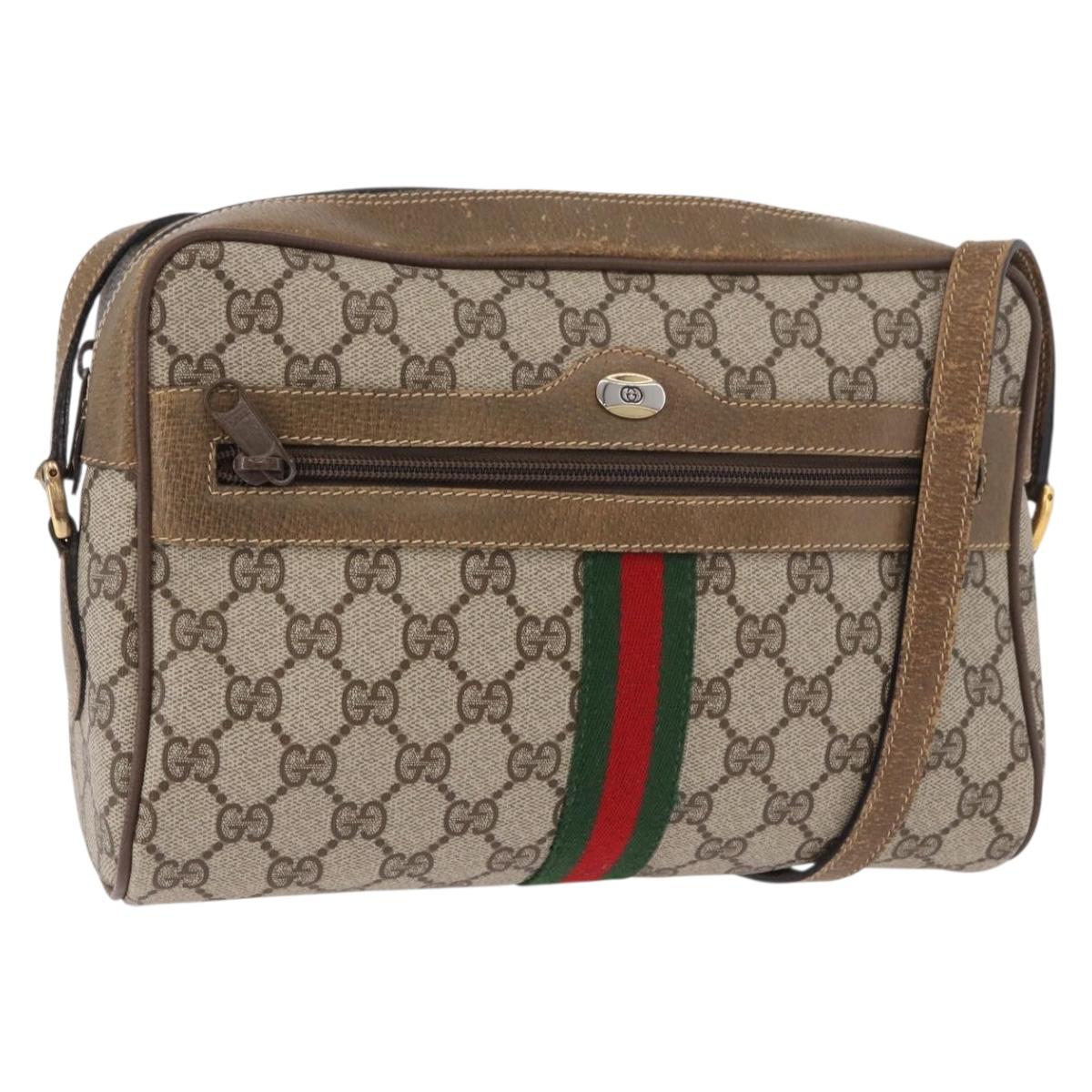 GUCCI GG Supreme Web Sherry Line Bag PVC Beige Gold 56 02 005 Auth gh2127