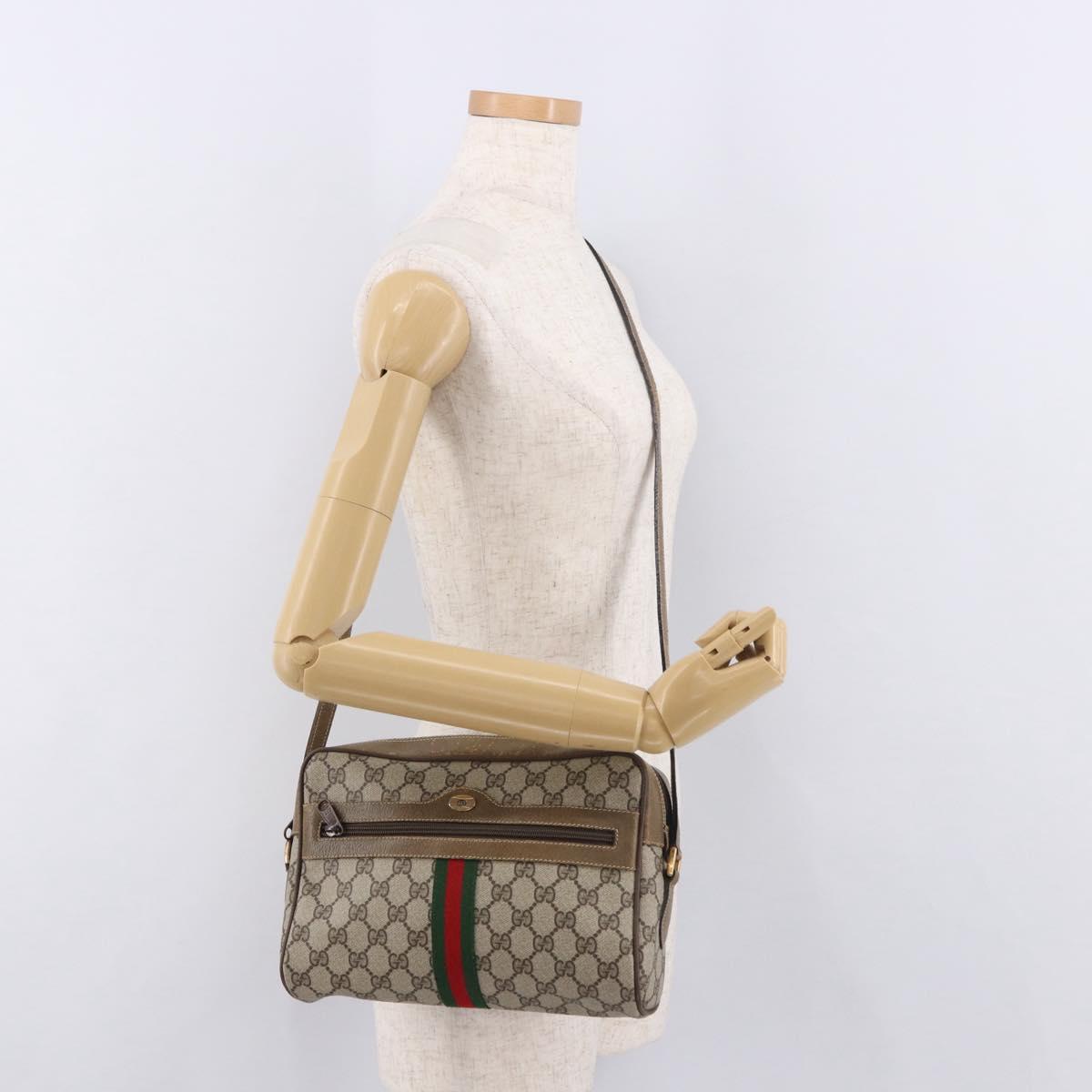 GUCCI GG Supreme Web Sherry Line Bag PVC Beige Gold 56 02 005 Auth gh2127